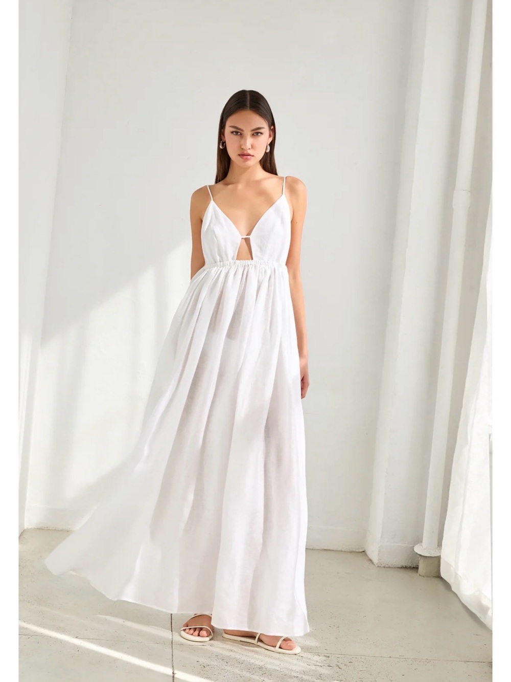 Susana Monaco White Spaghetti-Strap Maxi Dress with Front Cutout